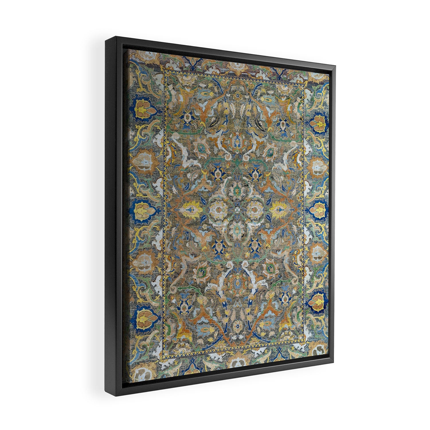 Antique 17th Century Safavid Polonaise Golden Blue Persian Carpet Framed Canvas Print Gallery Image 2