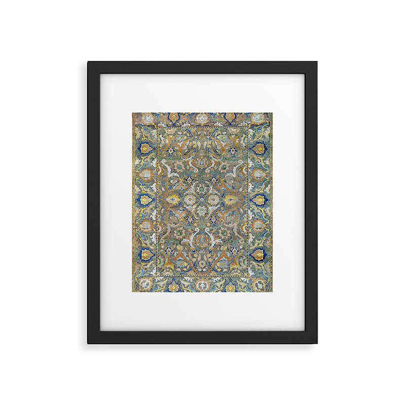 Antique 17th Century Safavid Polonaise Golden Blue Persian Carpet Framed Art Print Gallery Image 5