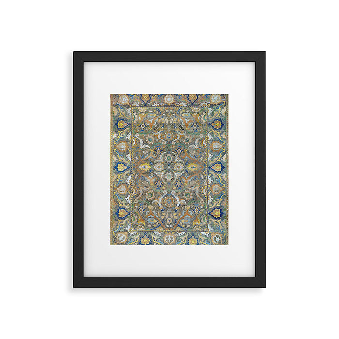 Antique 17th Century Safavid Polonaise Golden Blue Persian Carpet Framed Art Print Gallery Image 1