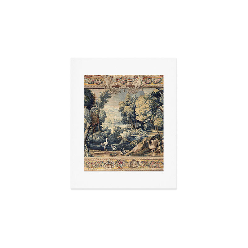 Antique 17th Century Verdure Bird Forest French Tapestry Art Print Gallery Image 1