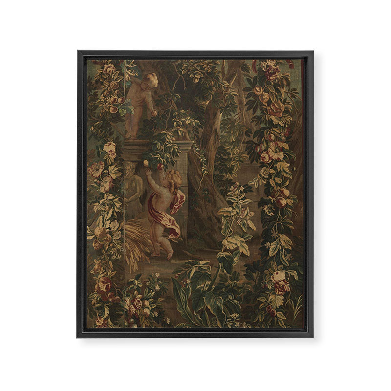 Antique 18th Century Cherub Rose Garden Tapestry Framed Canvas Print Gallery Image 6