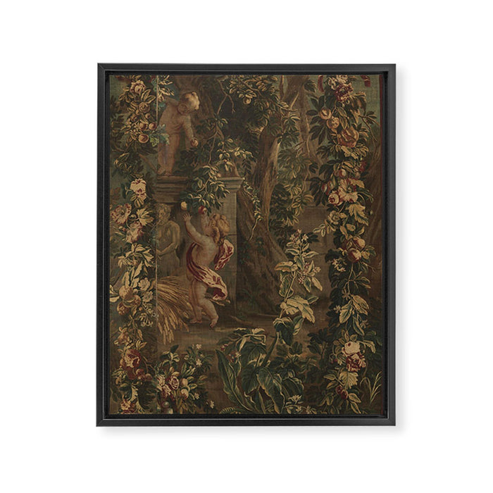 Antique 18th Century Cherub Rose Garden Tapestry Framed Canvas Print Gallery Image 1