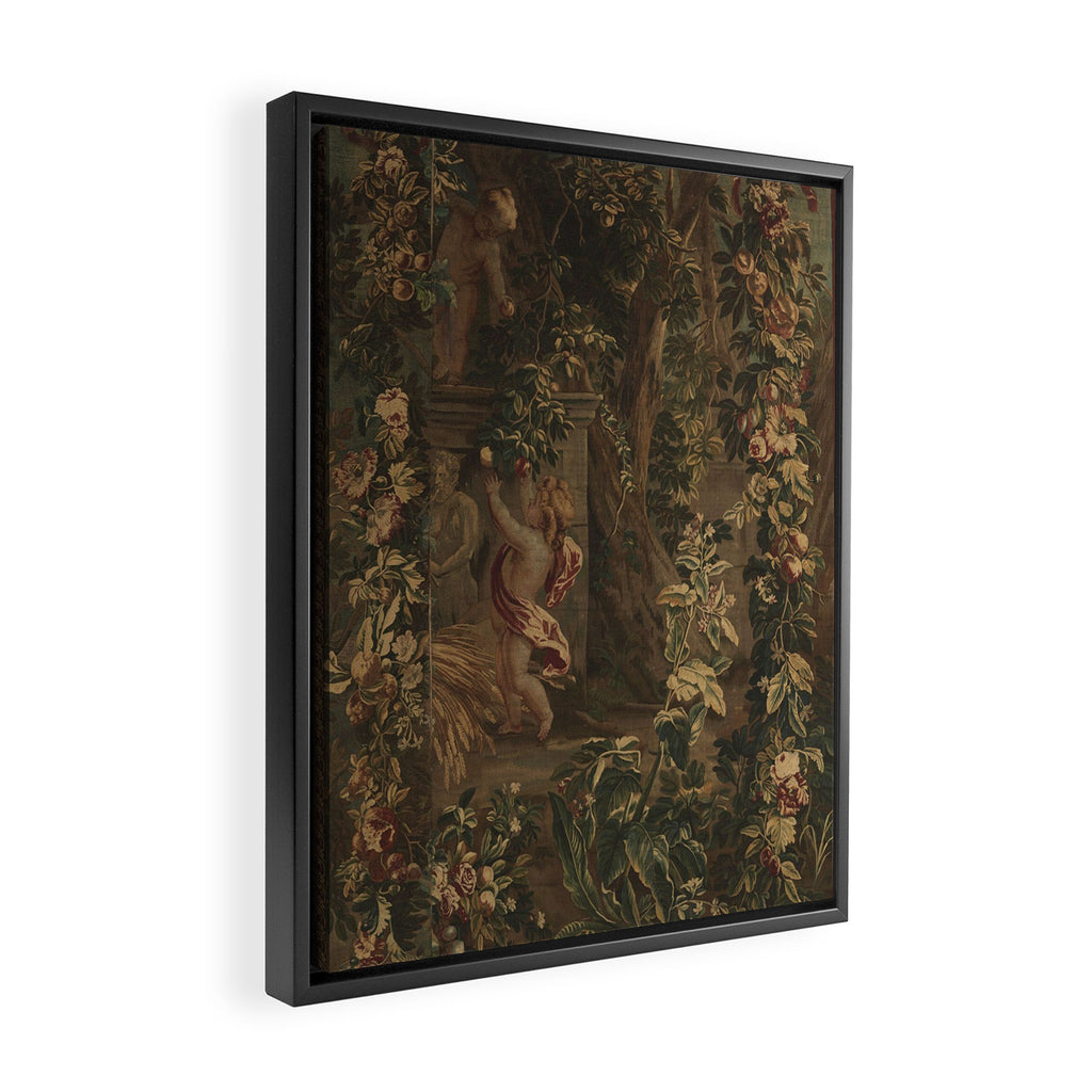 Antique 18th Century Cherub Rose Garden Tapestry Framed Canvas Print Gallery Image 2