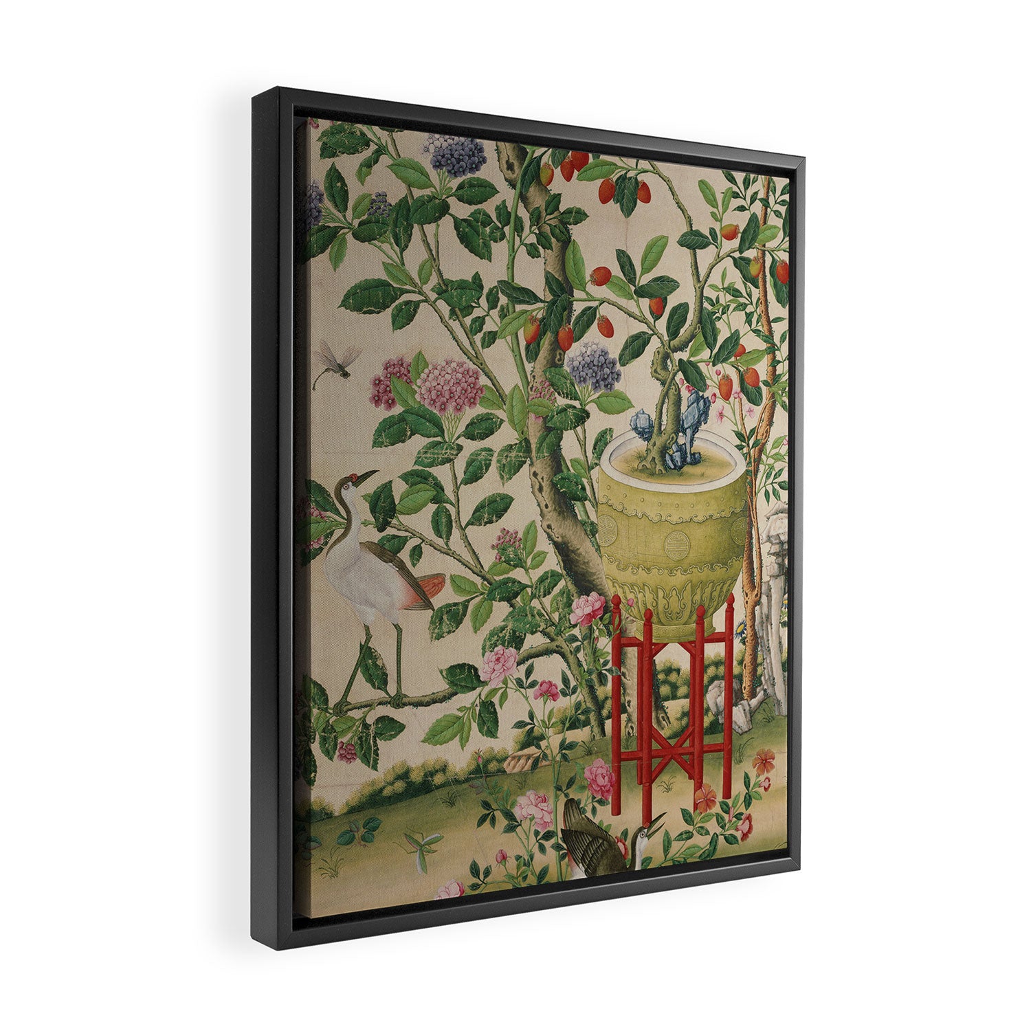 Antique 18th Century Chinoiserie Camellia Fruit Garden Framed Canvas Print Gallery Image 2