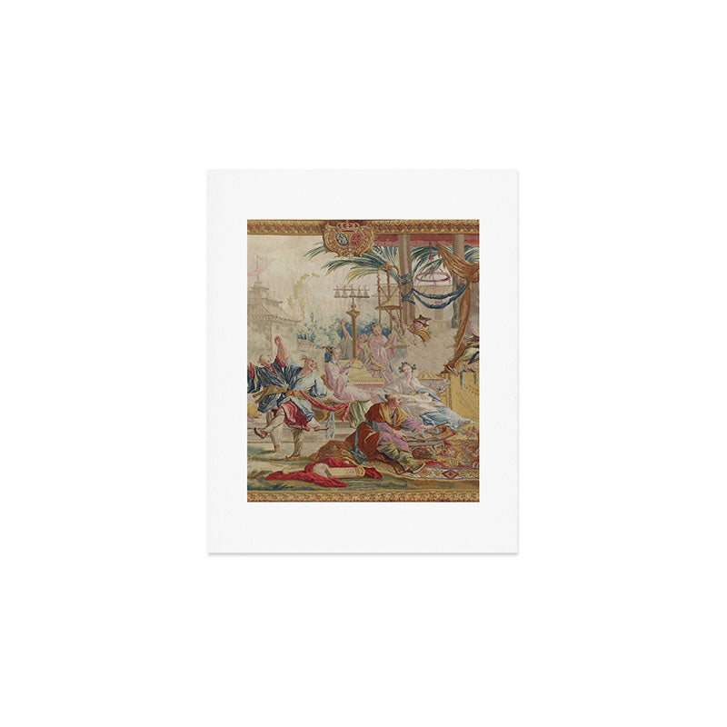 Antique 18th Century Chinoiserie Dance French Tapestry by Francois Boucher Art Print Gallery Image 1