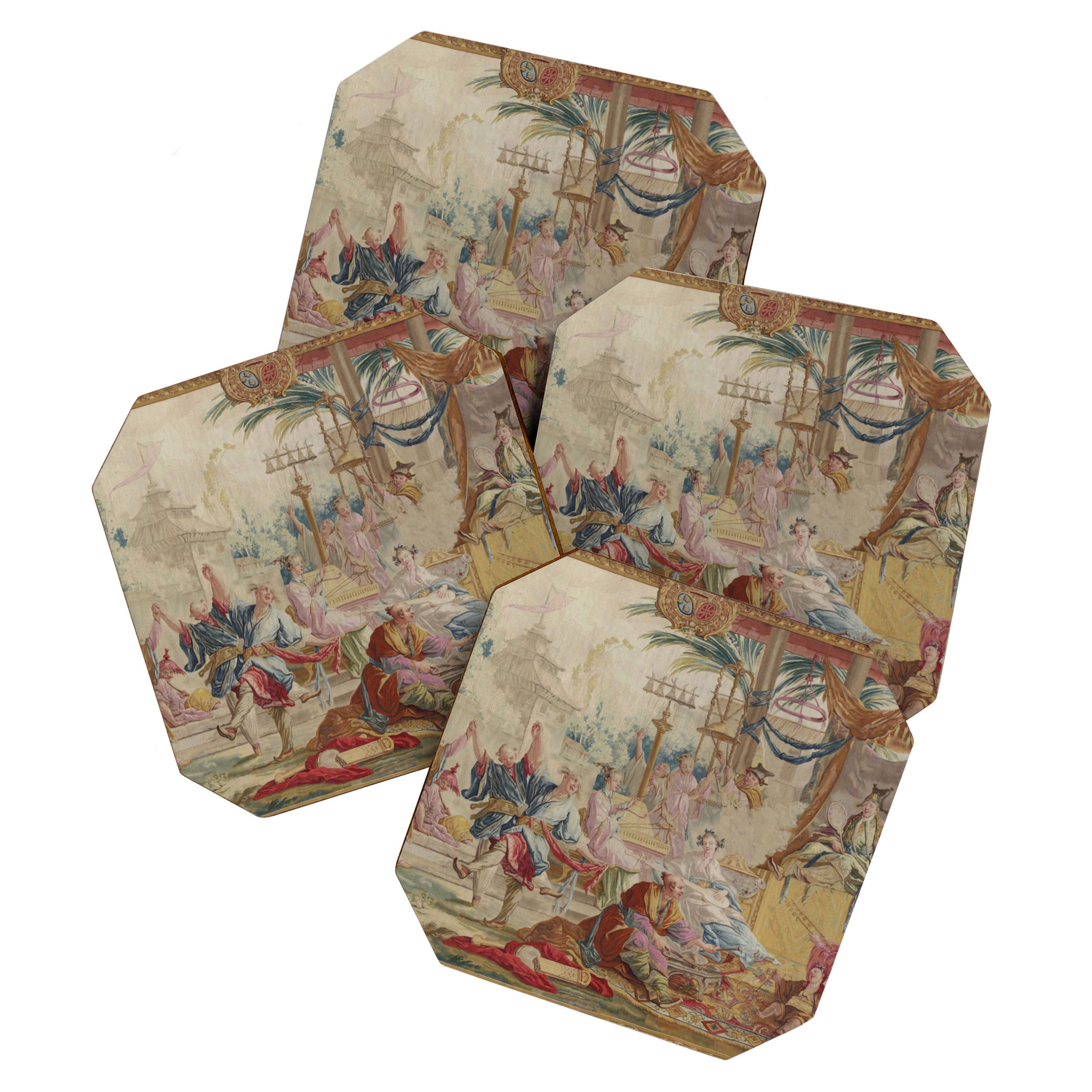 Antique 18th Century Chinoiserie Dance French Tapestry by Francois Boucher Coaster Gallery Image 1