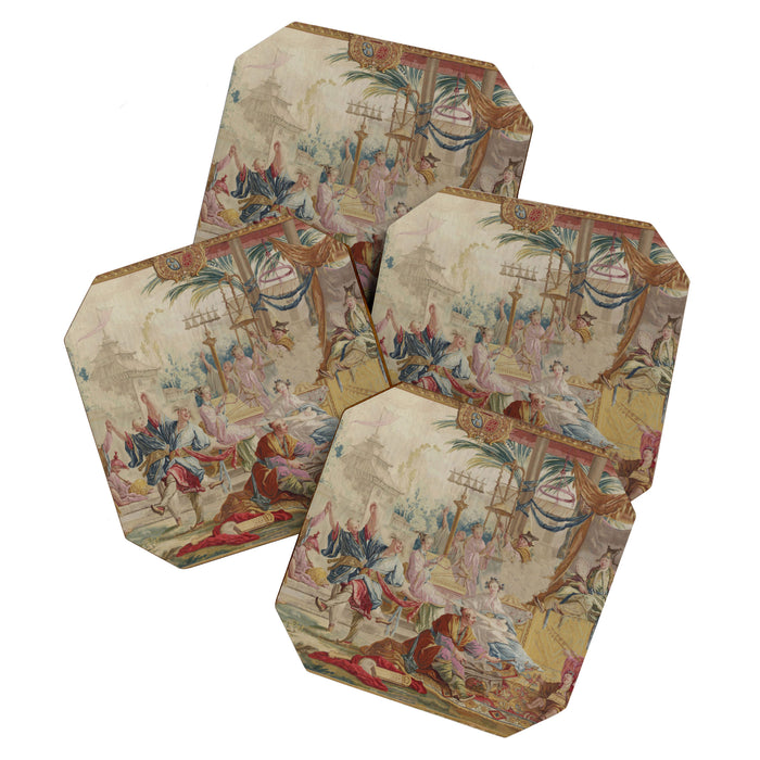 Antique 18th Century Chinoiserie Dance French Tapestry by Francois Boucher Coaster Gallery Image 1