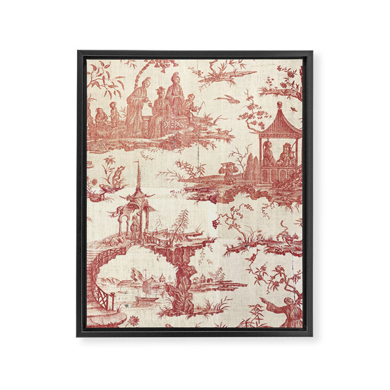 Antique 18th Century Chinoiserie Pagoda Toile de Jouy Framed Canvas Print Gallery Image 8
