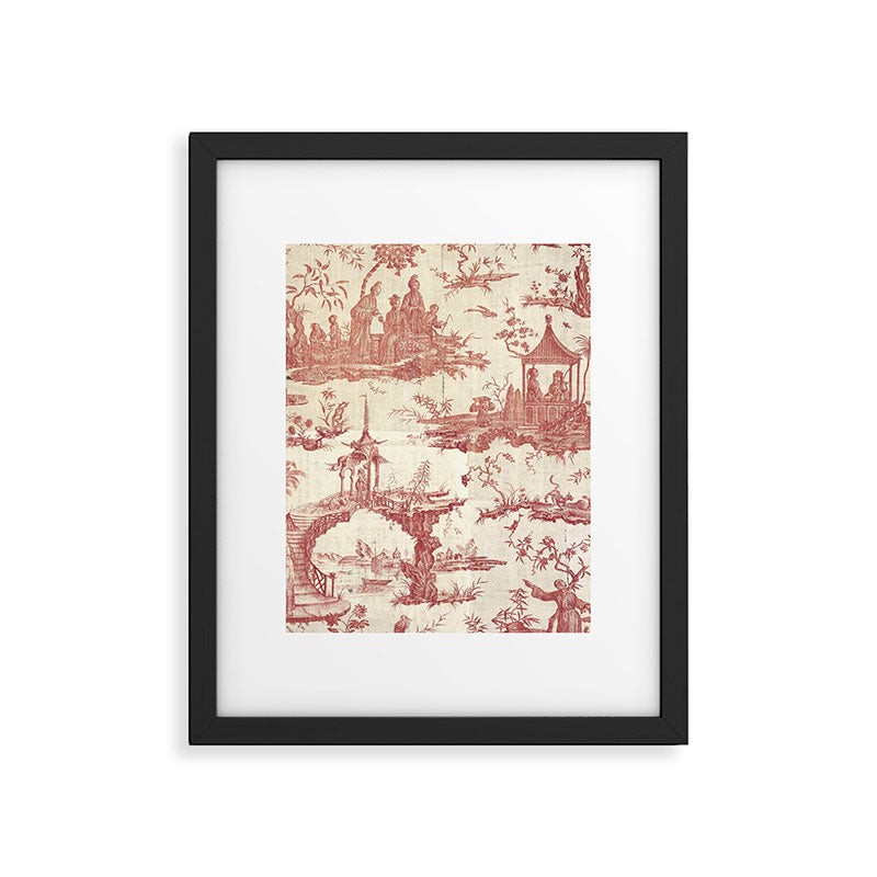 Antique 18th Century Chinoiserie Pagoda Toile de Jouy Framed Art Print Gallery Image 6