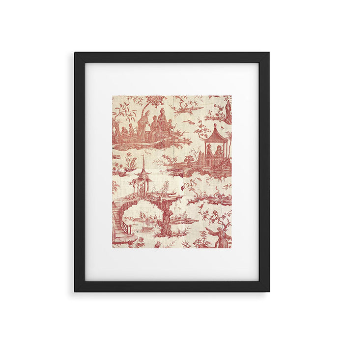 Antique 18th Century Chinoiserie Pagoda Toile de Jouy Framed Art Print Gallery Image 1