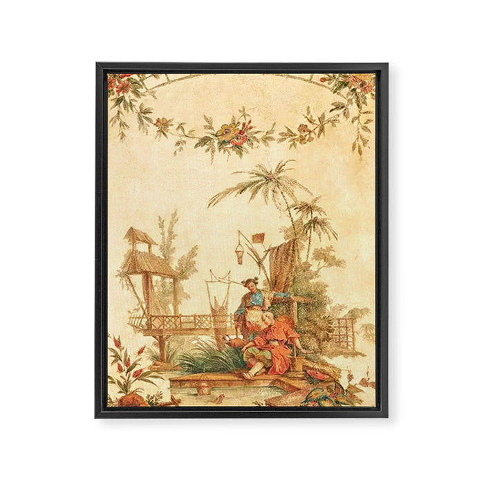 Antique 18th Century Chinoiserie Scene Jean Baptiste Pillement Framed Canvas Print Gallery Image 1