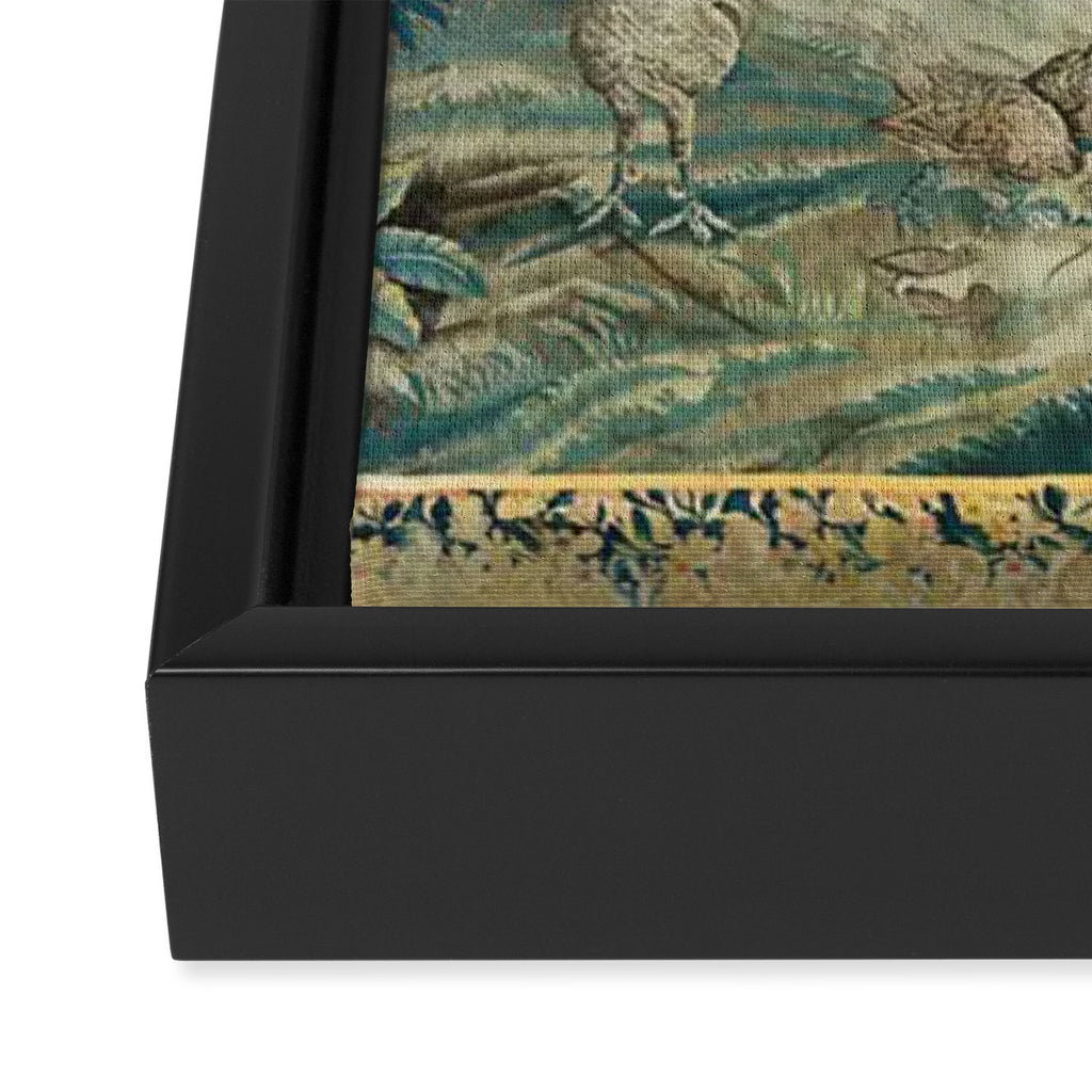 Antique 18th Century Flemish Verdure Green Bird Garden Landscape Tapestry Framed Canvas Print Gallery Image 3