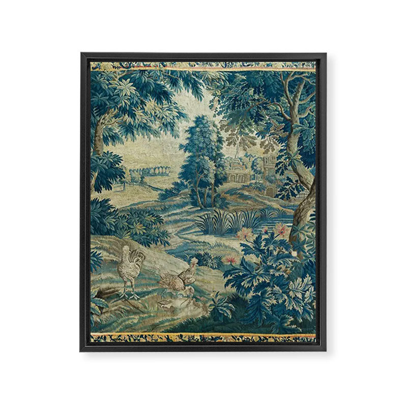Antique 18th Century Flemish Verdure Green Bird Garden Landscape Tapestry Framed Canvas Print Gallery Image 8