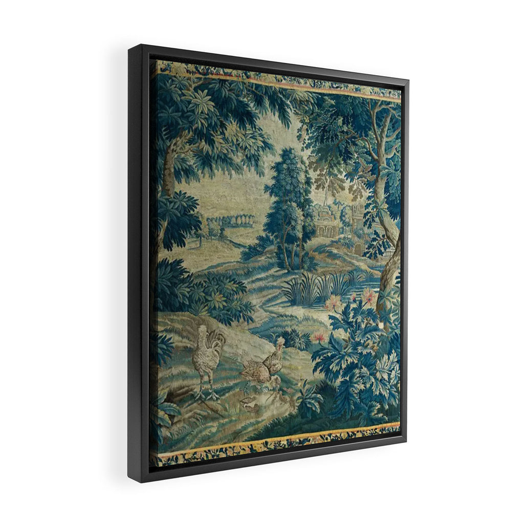 Antique 18th Century Flemish Verdure Green Bird Garden Landscape Tapestry Framed Canvas Print Gallery Image 2