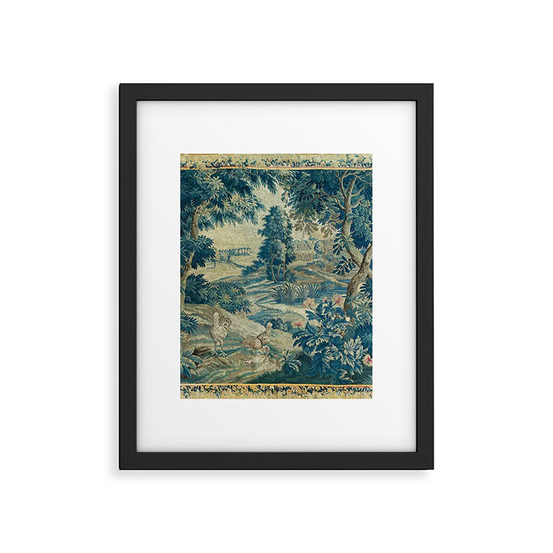 Antique 18th Century Flemish Verdure Green Bird Garden Landscape Tapestry Framed Art Print Gallery Image 6