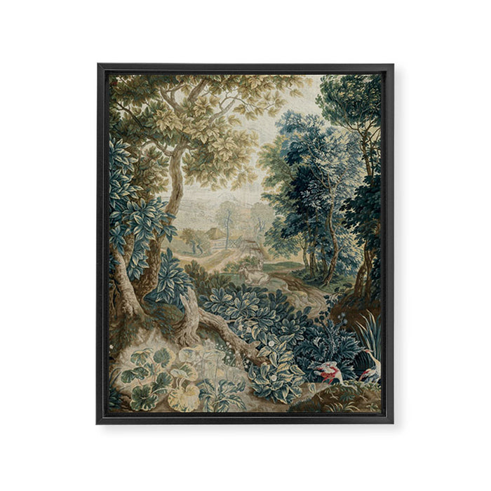 Antique 18th Century Flemish Verdure Tapestry Framed Canvas Print Gallery Image 1