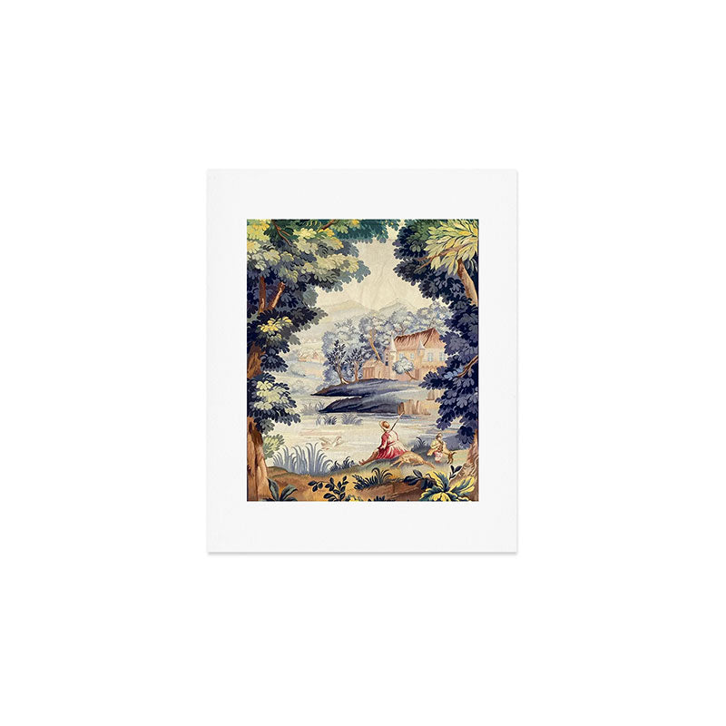 Antique 18th Century French Aubusson Pastoral River Tapestry Art Print Gallery Image 1