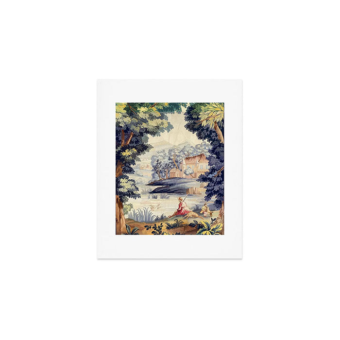 Antique 18th Century French Aubusson Pastoral River Tapestry Art Print Gallery Image 1