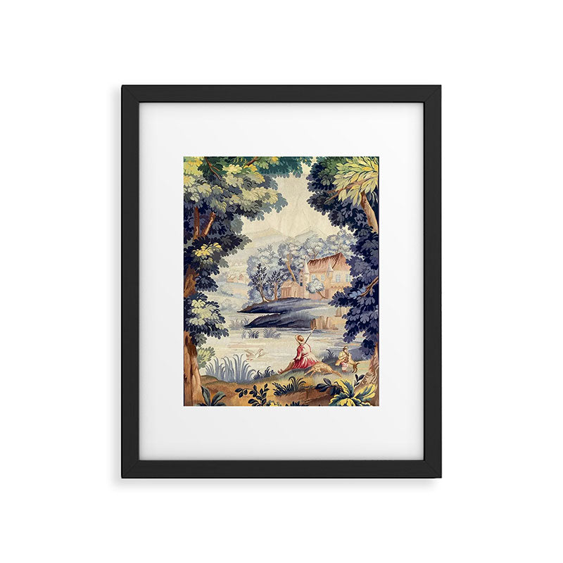 Antique 18th Century French Aubusson Pastoral River Tapestry Framed Art Print Gallery Image 5