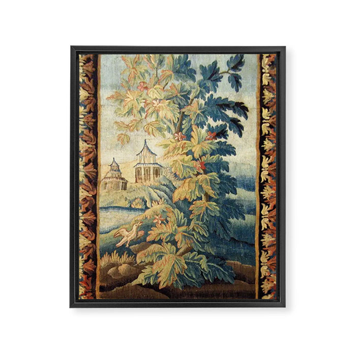 Antique 18th Century French Aubusson Chinoiserie Pagoda Tapestry Framed Canvas Print Gallery Image 1