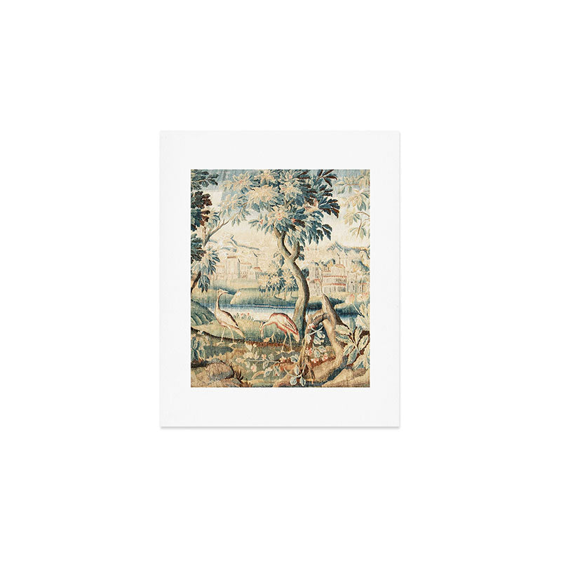 Antique 18th Century French Chateau Bird Garden Verdure Tapestry Art Print Gallery Image 1