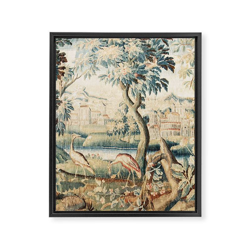 Antique 18th Century French Chateau Bird Garden Verdure Tapestry Framed Canvas Print Gallery Image 6