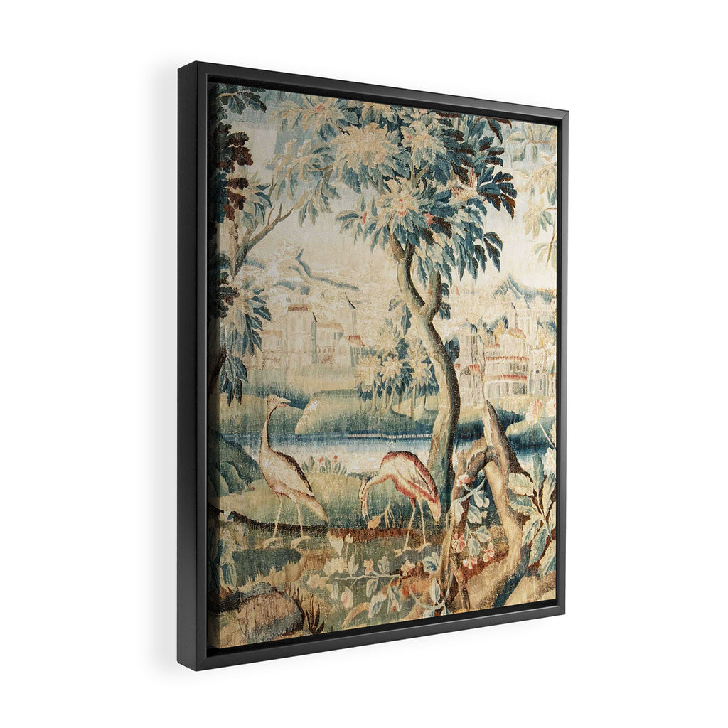 Antique 18th Century French Chateau Bird Garden Verdure Tapestry Framed Canvas Print Gallery Image 2