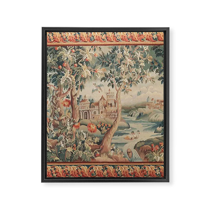 Antique 18th Century French Verdure Flower Garden Tapestry Framed Canvas Print Gallery Image 1