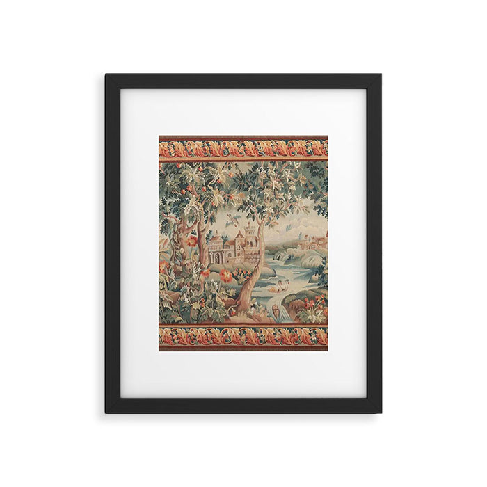 Antique 18th Century French Verdure Flower Garden Tapestry Framed Art Print Gallery Image 1