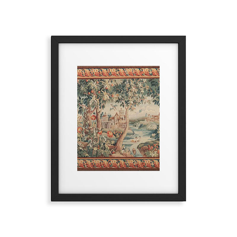 Antique 18th Century French Verdure Flower Garden Tapestry Framed Art Print Gallery Image 5
