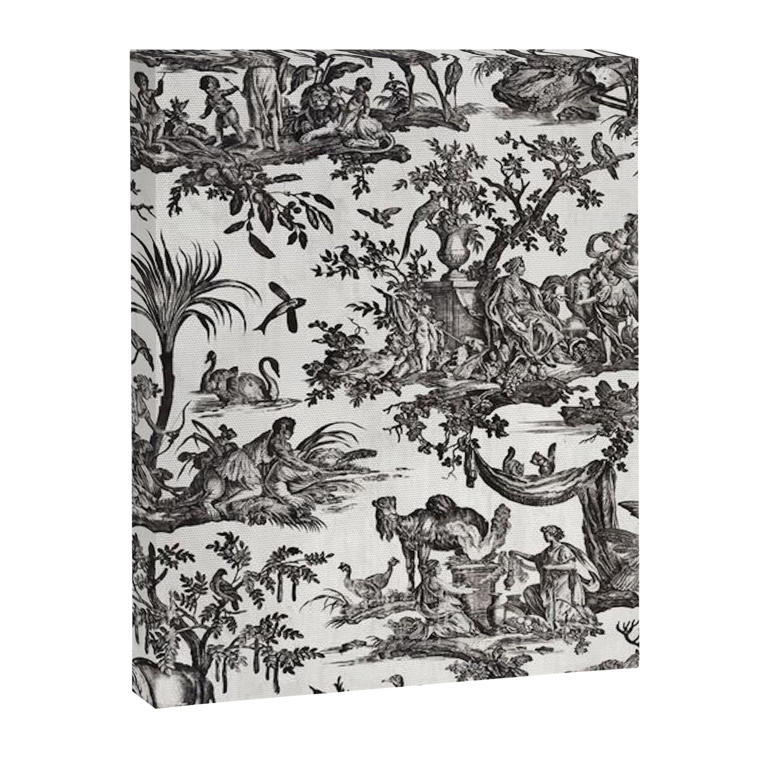 Antique 18th Century French Vintage Toile de Jouy Black & White Canvas Print Gallery Image 6