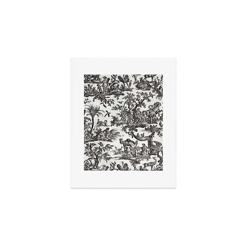 Antique 18th Century French Vintage Toile de Jouy Black & White Art Print Gallery Image 1