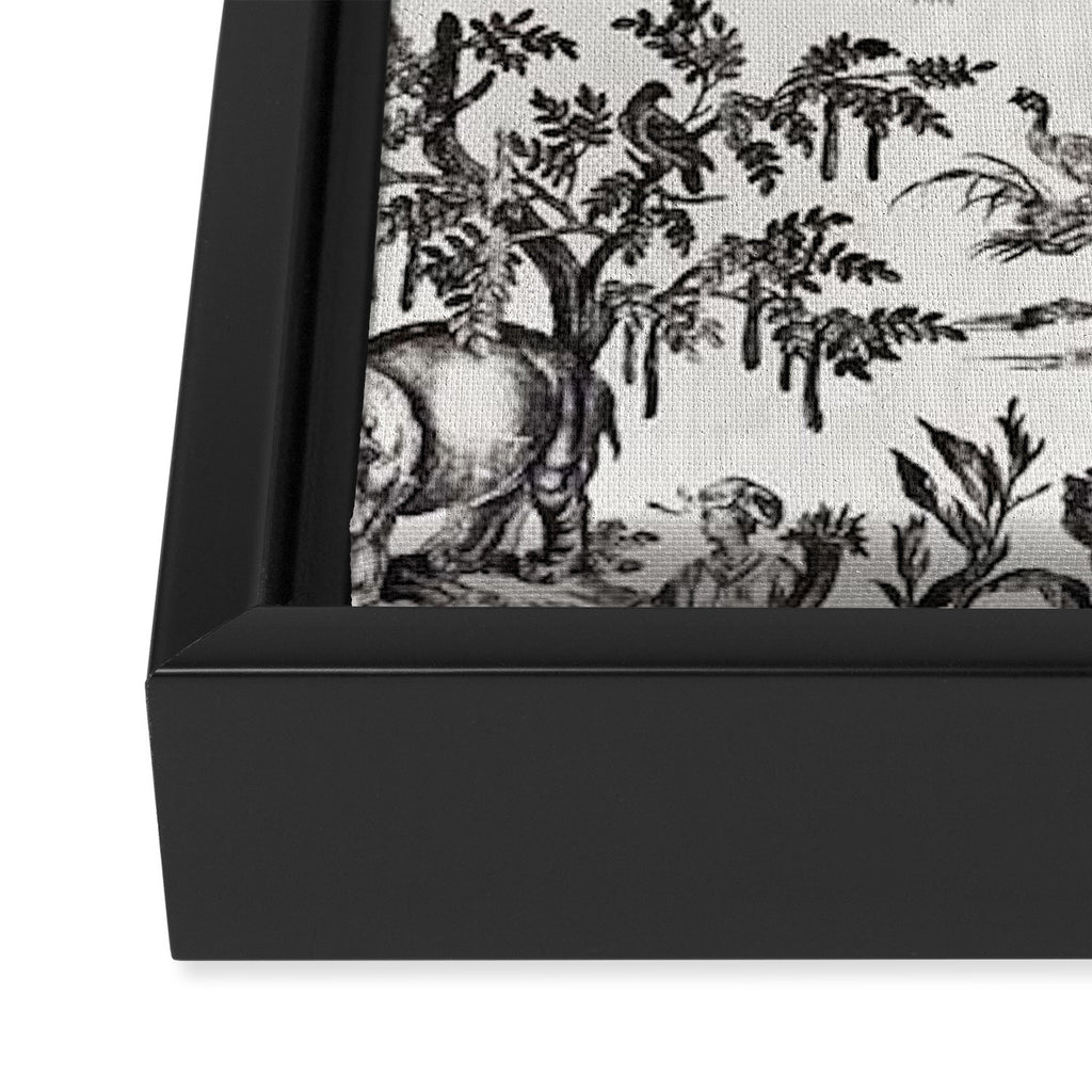 Antique 18th Century French Vintage Toile de Jouy Black & White Framed Canvas Print Gallery Image 3