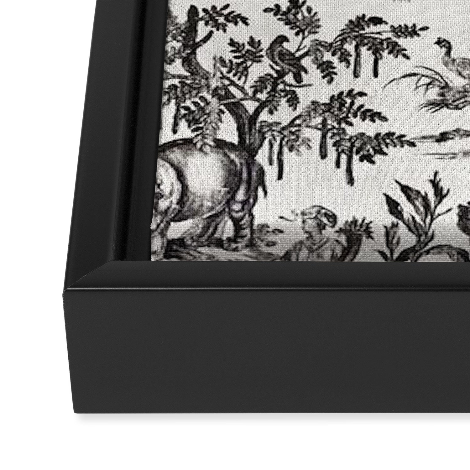 Antique 18th Century French Vintage Toile de Jouy Black & White Framed Canvas Print Gallery Image 3