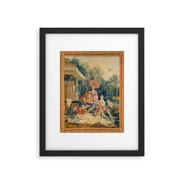 Antique 18th Century Italian Garden Tapestry Francois Boucher Framed Art Print Gallery Image 1