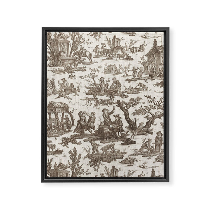 Antique 18th Century Pastoral Dancing French Tapestry Framed Canvas Print Gallery Image 1