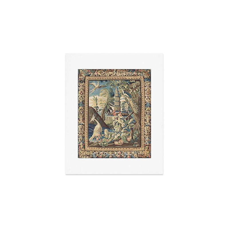Antique 18th Century Peacock and Phoenix French Aubusson Tapestry Art Print Gallery Image 1