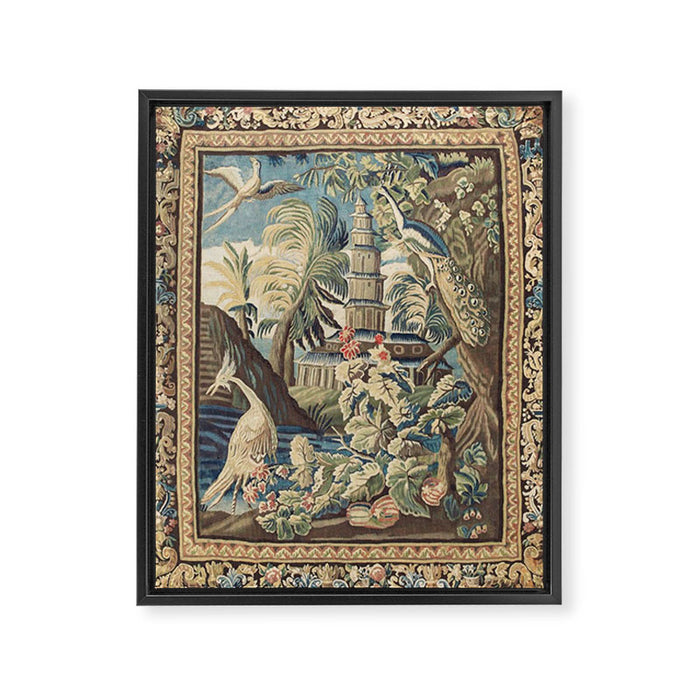 Antique 18th Century Peacock and Phoenix French Aubusson Tapestry Framed Canvas Print Gallery Image 1