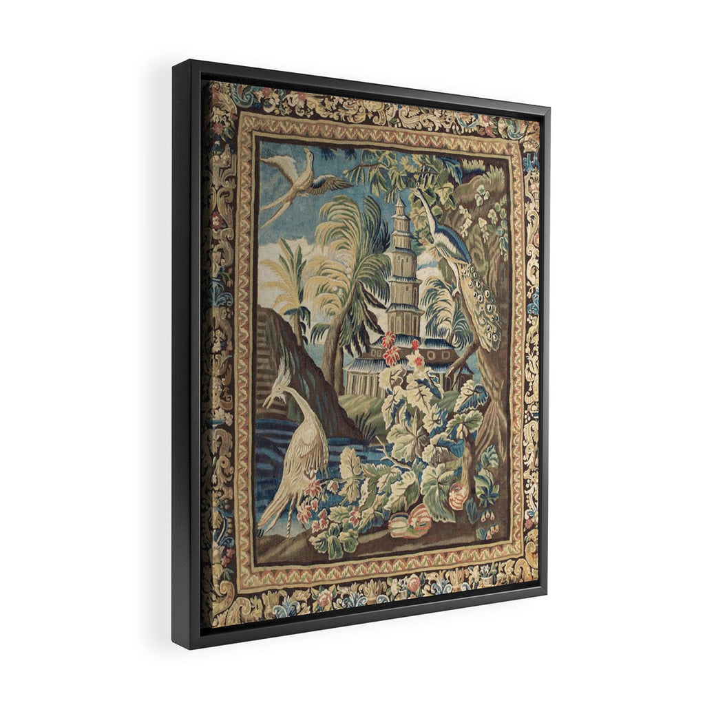 Antique 18th Century Peacock and Phoenix French Aubusson Tapestry Framed Canvas Print Gallery Image 2