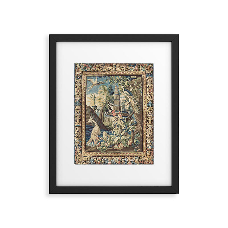 Antique 18th Century Peacock and Phoenix French Aubusson Tapestry Framed Art Print Gallery Image 4