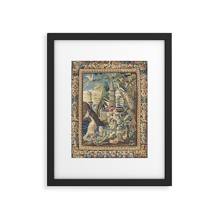 Antique 18th Century Peacock and Phoenix French Aubusson Tapestry Framed Art Print Gallery Image 1