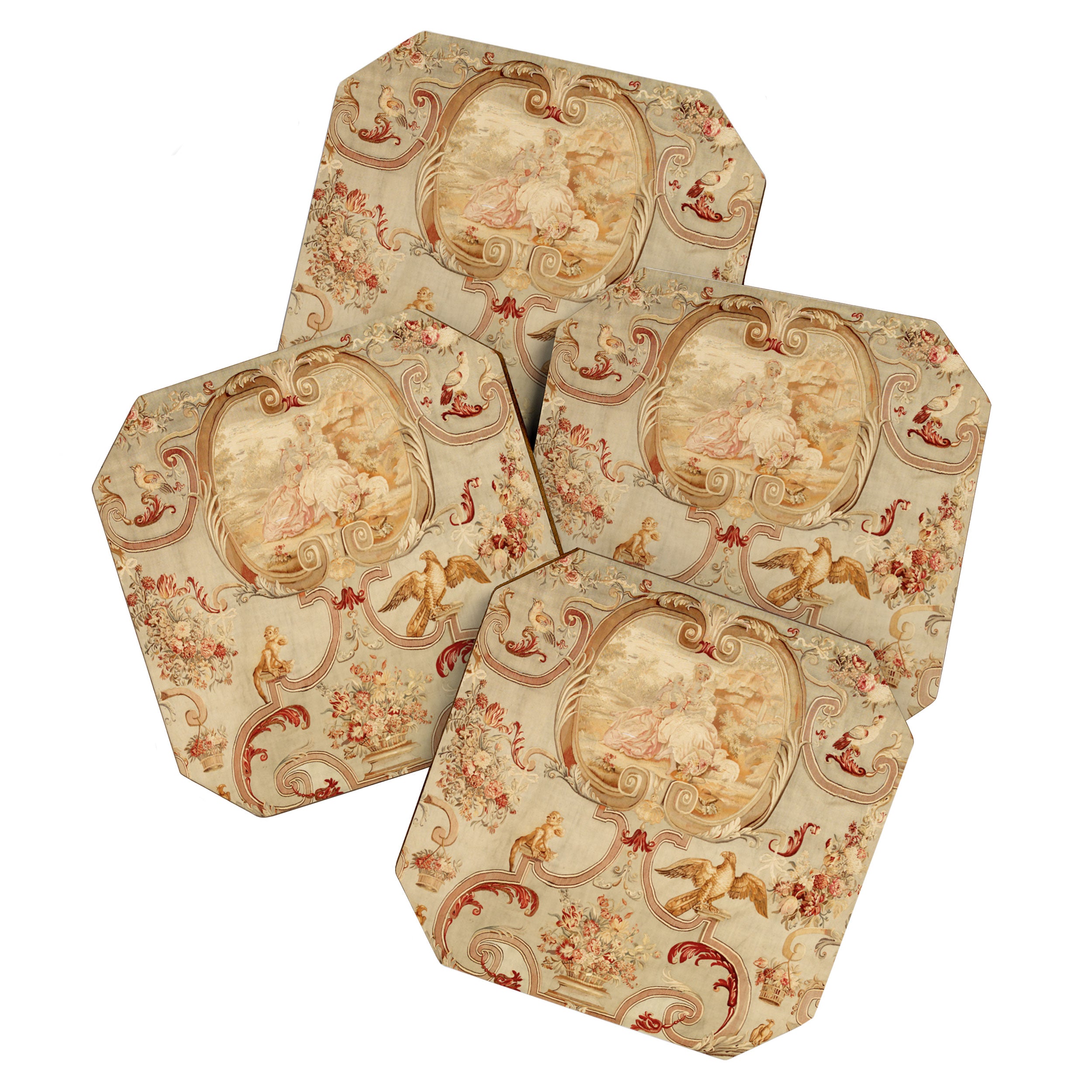 Antique 18th Century Romantic Floral French Aubusson Tapestry Coaster Gallery Image 1