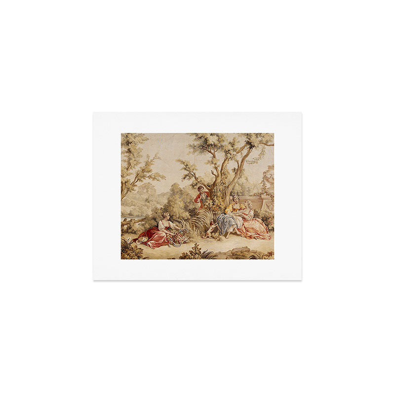 Antique 18th Century Romantic Pastoral Scene French Aubusson Tapestry Art Print Gallery Image 1