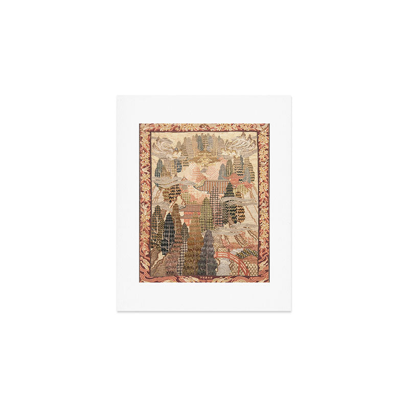 Antique 1920's Chinese Art Deco Abstract Landscape Tapestry Art Print Gallery Image 1