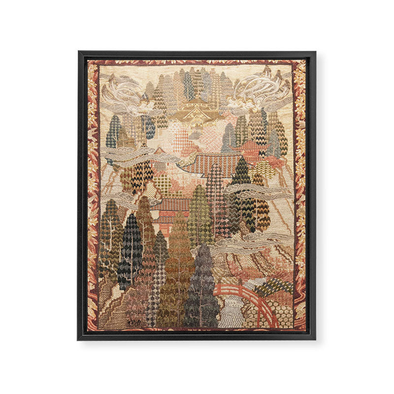 Antique 1920's Chinese Art Deco Abstract Landscape Tapestry Framed Canvas Print Gallery Image 6
