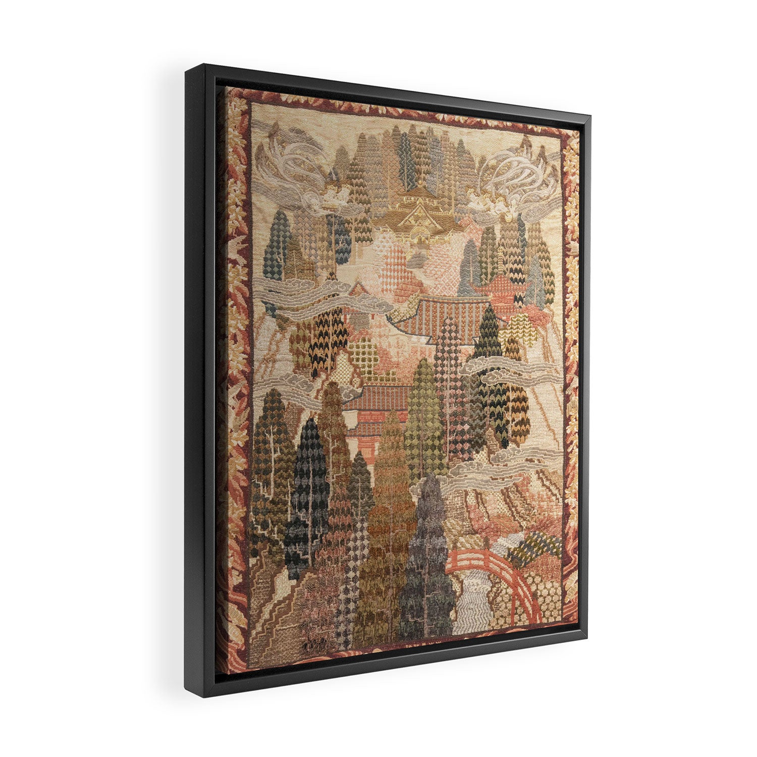 Antique 1920's Chinese Art Deco Abstract Landscape Tapestry Framed Canvas Print Gallery Image 2
