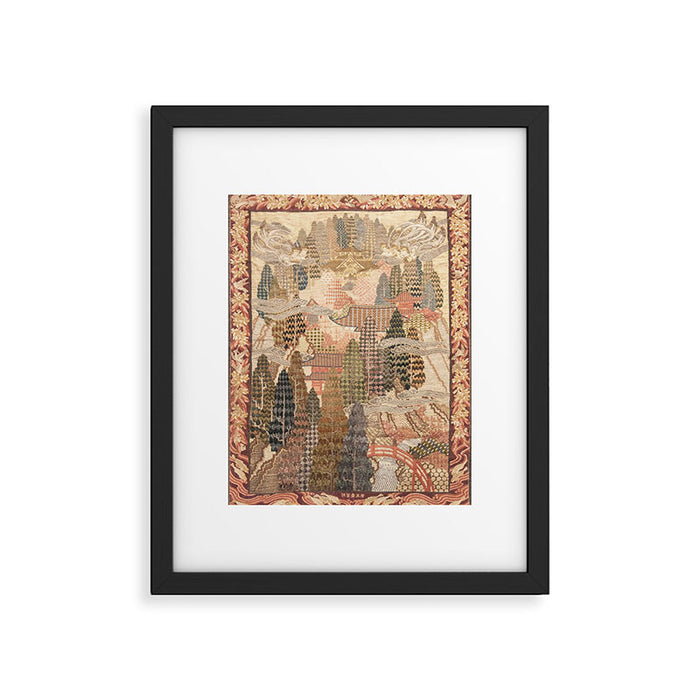 Antique 1920's Chinese Art Deco Abstract Landscape Tapestry Framed Art Print Gallery Image 1
