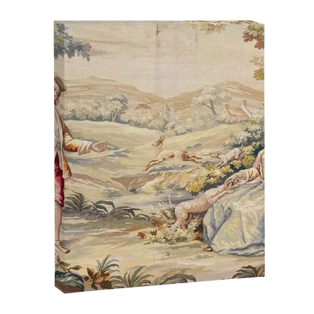 Antique 19th Century French Aubusson Tapestry Romantic Hunting Scene Canvas Print Gallery Image 6