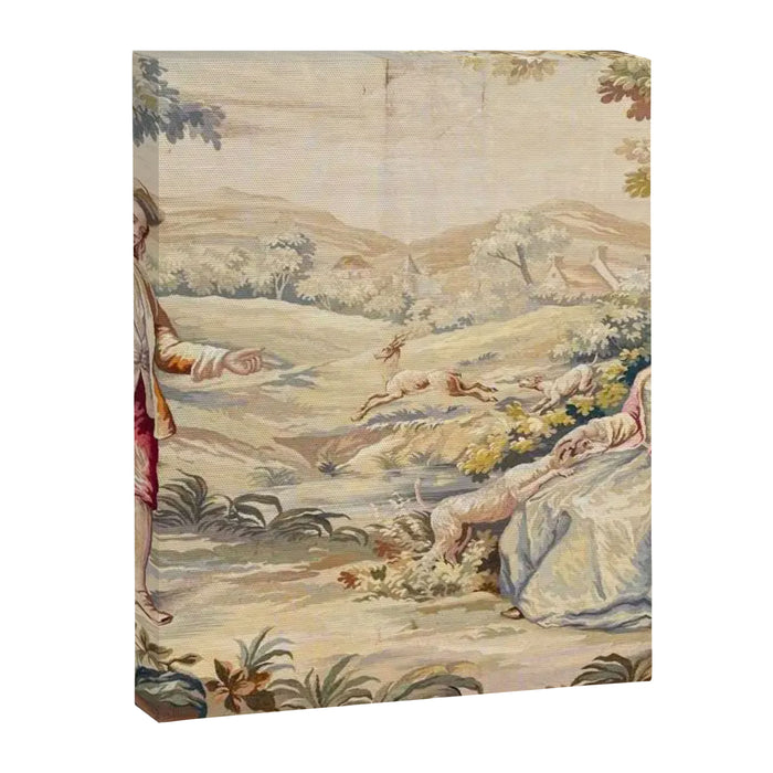Antique 19th Century French Aubusson Tapestry Romantic Hunting Scene Canvas Print Gallery Image 1