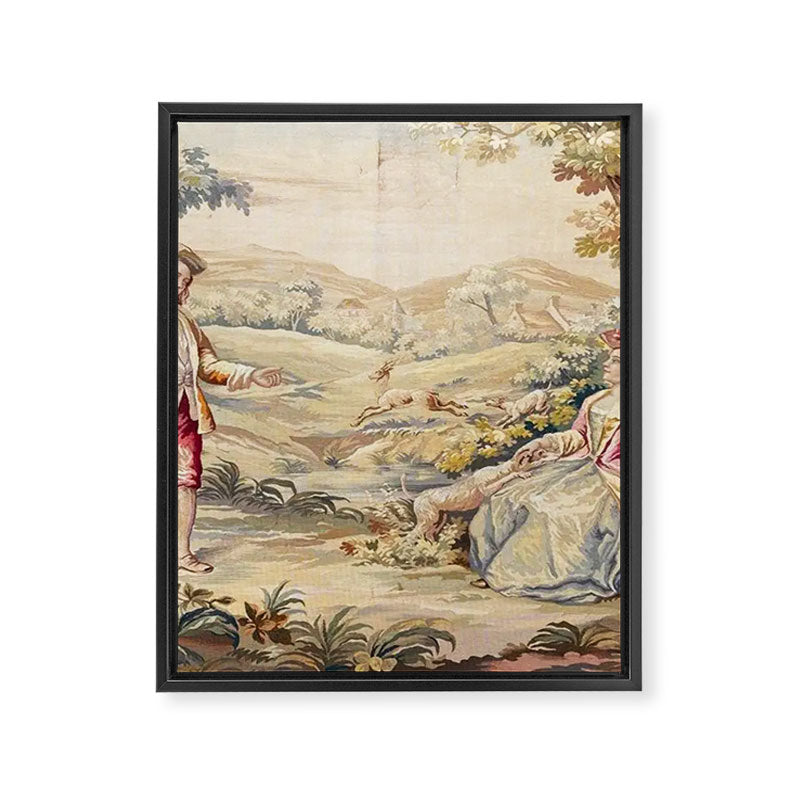 Antique 19th Century French Aubusson Tapestry Romantic Hunting Scene Framed Canvas Print Gallery Image 6